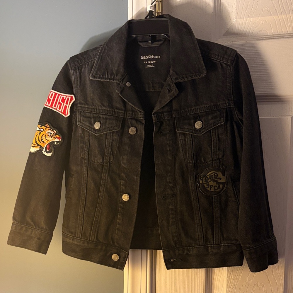 GAP Kids Black Jean Jacket with Tiger Patch
